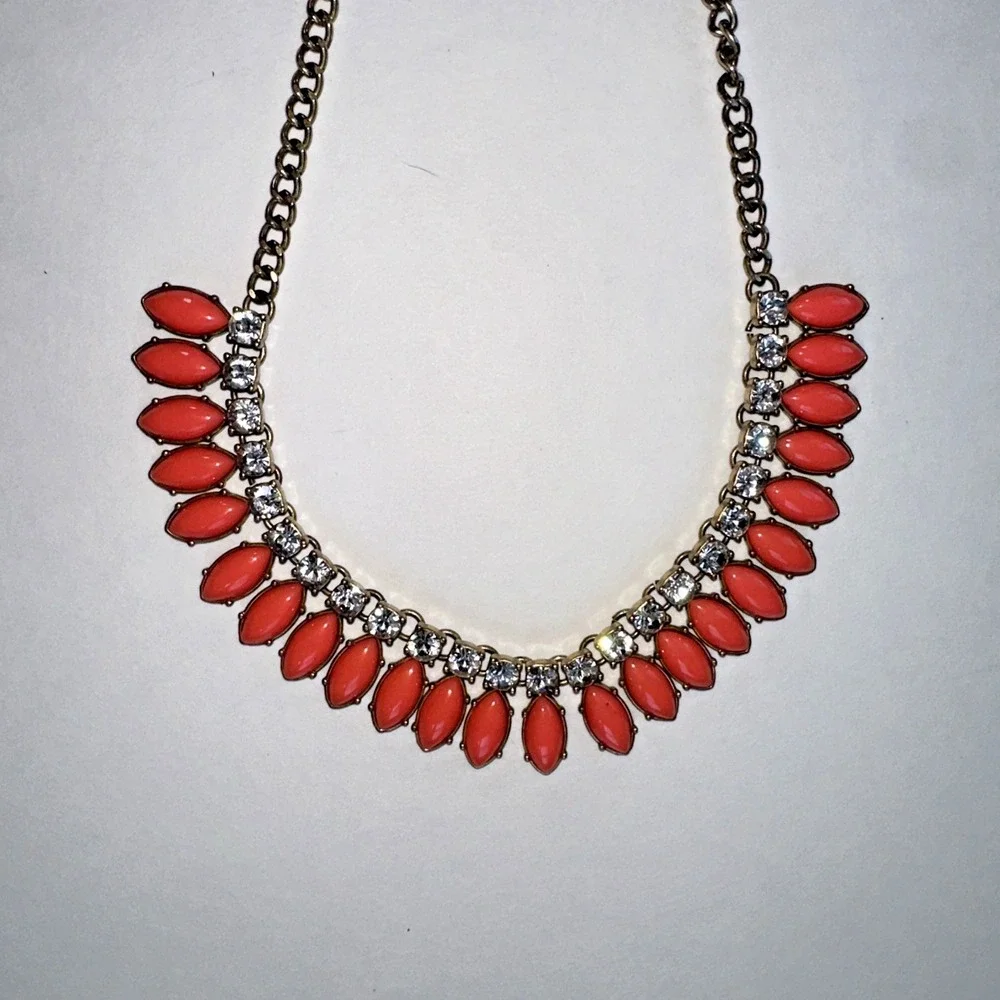 J.Crew Statement Necklace Women OS Coral Gold Excellent Bib Crystal Marquise
